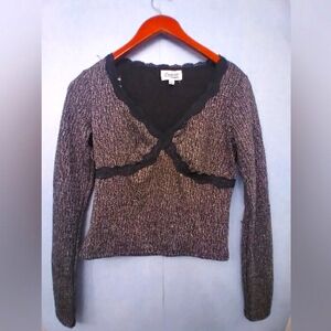 Limited‎ Edition Knit Top Metallic Sparkle Lace Trim Long Sleeve S